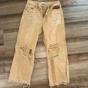Stylish Tan Distressed Women Jeans